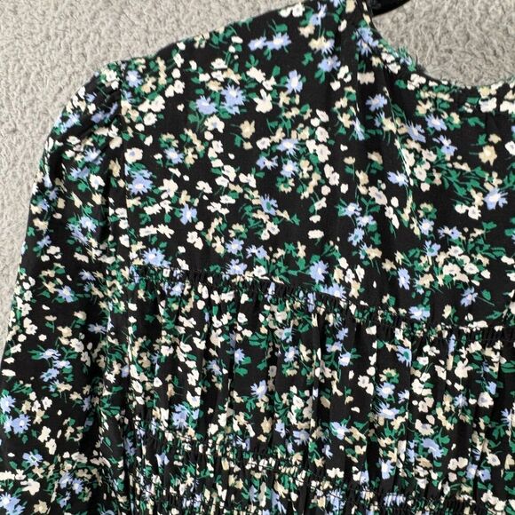 Madewell Smocked Long-Sleeve Mini Dress in Meadow Ditsy Black - Size 4 - Picture 10 of 13